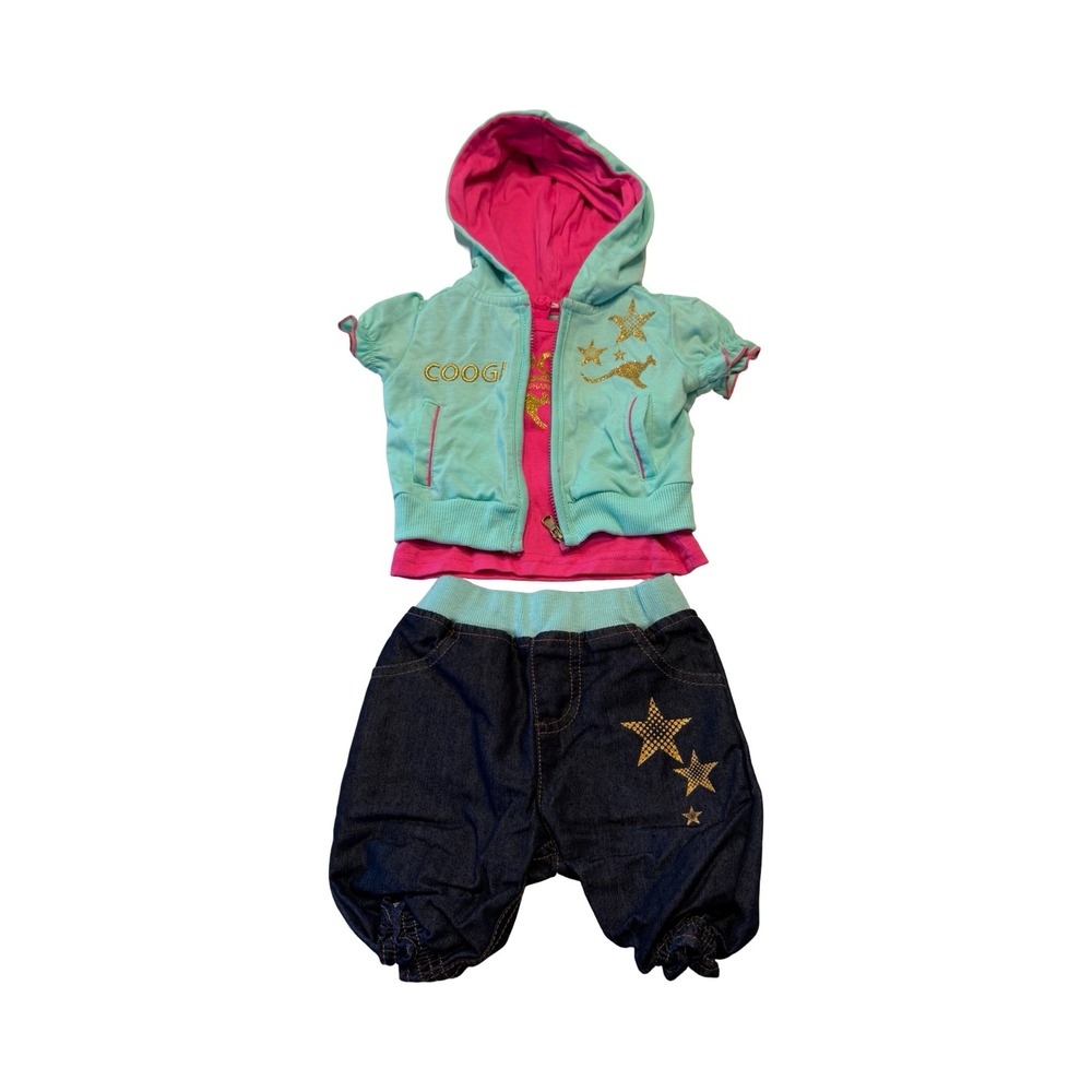 Coogi‎ Baby Girls 3 Piece Set Hoodie Shirt Denim Pants Blue Pink 3/6M